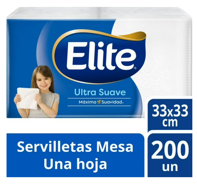 Elite Servilletas Mesa Ultra Suave Una Hoja 33x33cm, 200 Un