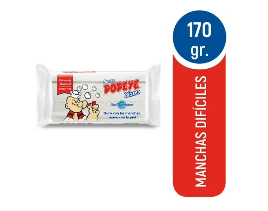 Jabón Popeye en Barra Súper Blanco Bolsa, 170 g
