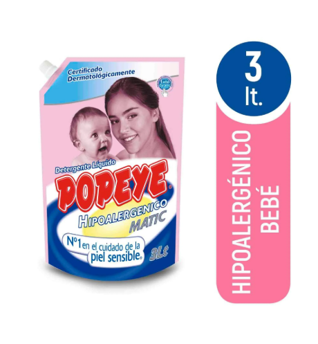 Detergente Líquido Popeye Hipoalergénico Doypack 3 lts