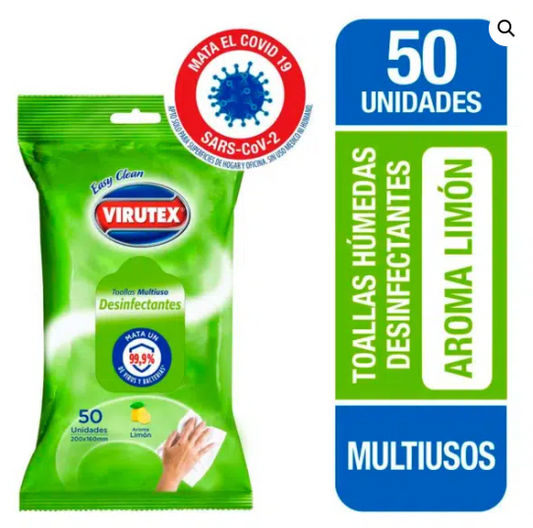 Toallitas Desinfectantes Multiuso Virutex – Aroma Limón x50 Unidades